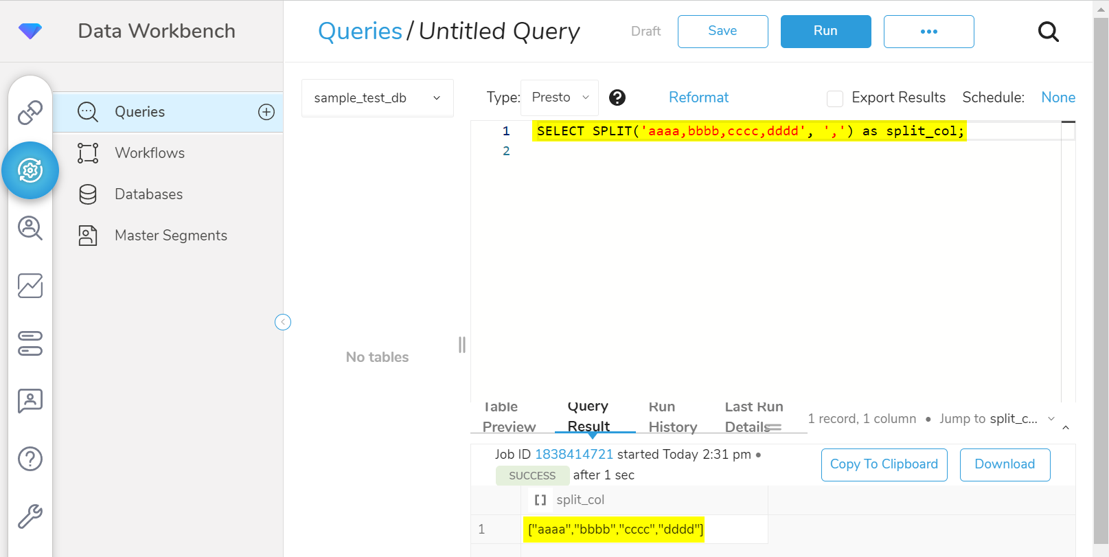 Presto One Line SQL Test