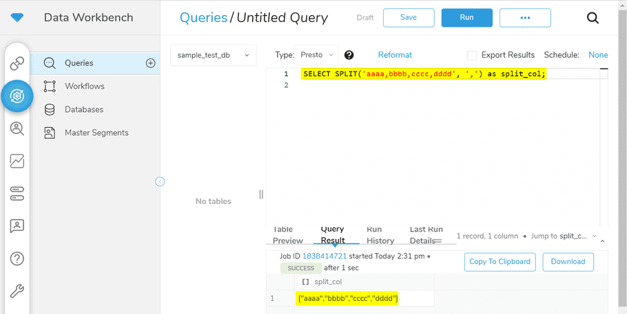 Presto One Line SQL Test